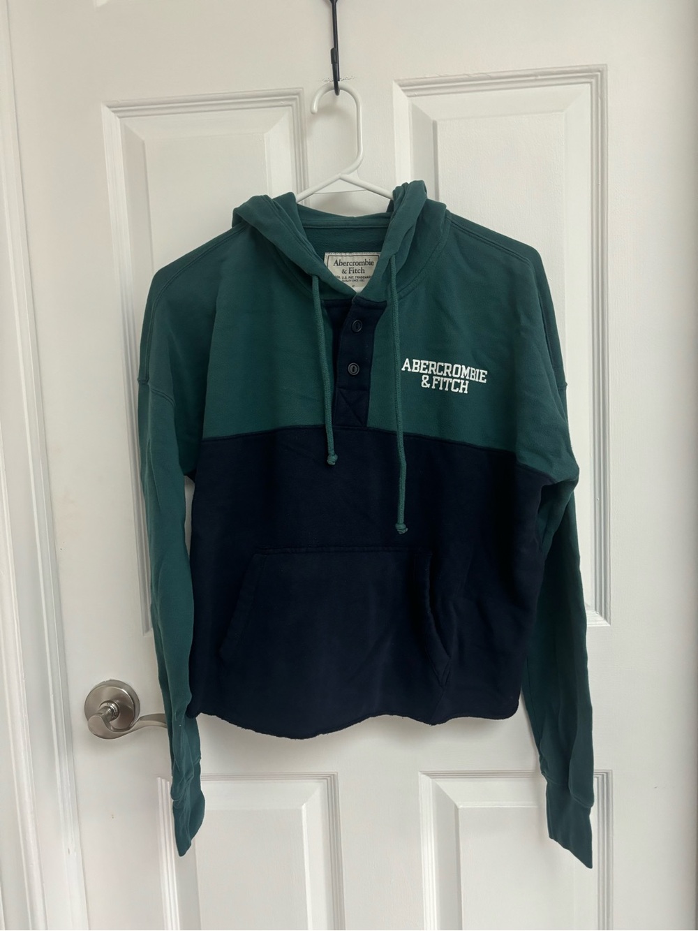 Abercrombie & Fitch Two-Tone Green & Navy Cowl Hoodie Sweater